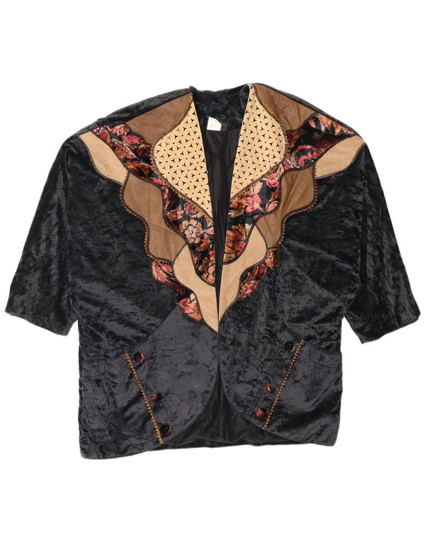 Jaqueta blazer vintage feminina oversized manga 3/4 UE 43 grande preto floral