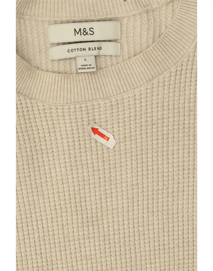 Suéter masculino Marks & Spencer com gola redonda, grande poliéster bege