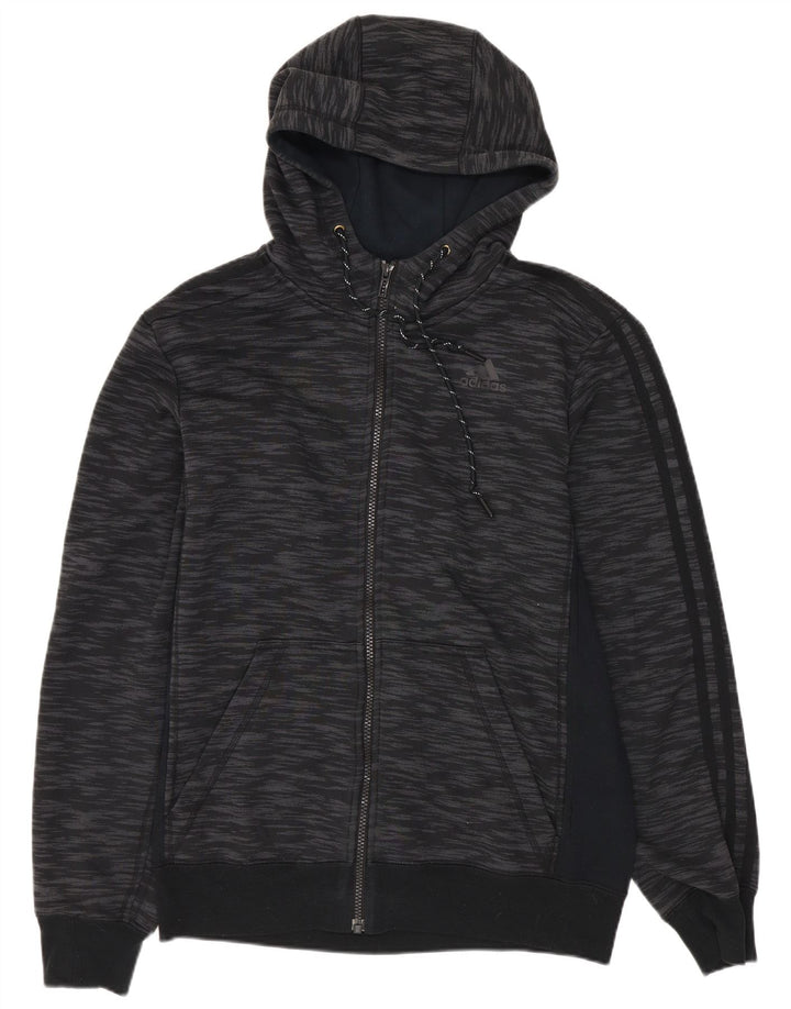 ADIDAS Mens Climalite Zip Hoodie Suéter Pequeno Cinza Colorblock Algodão