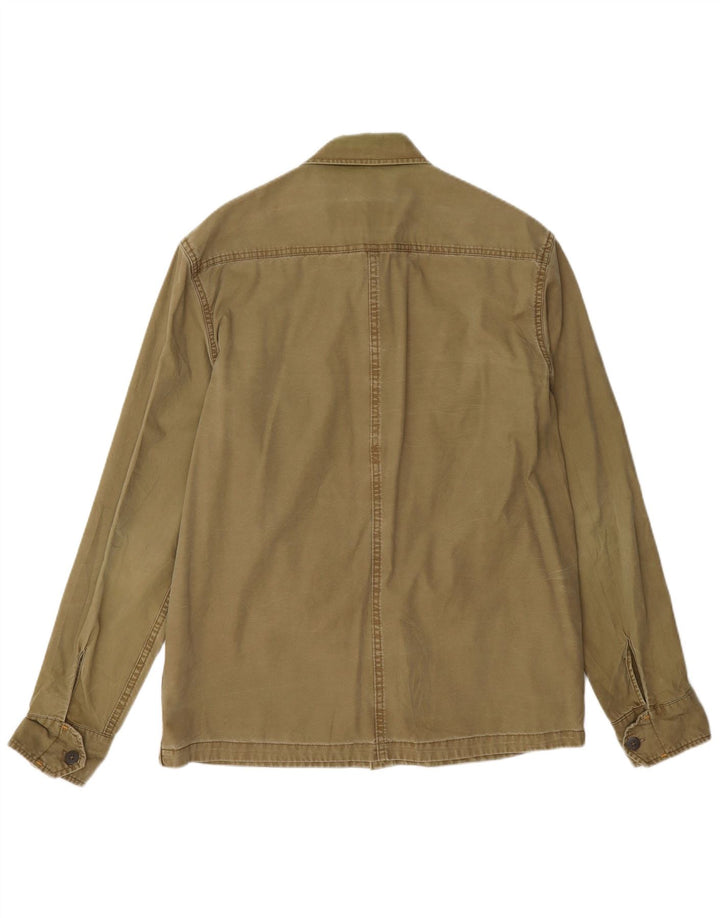 Zara Camisa militar masculina grande de algodão cáqui grande