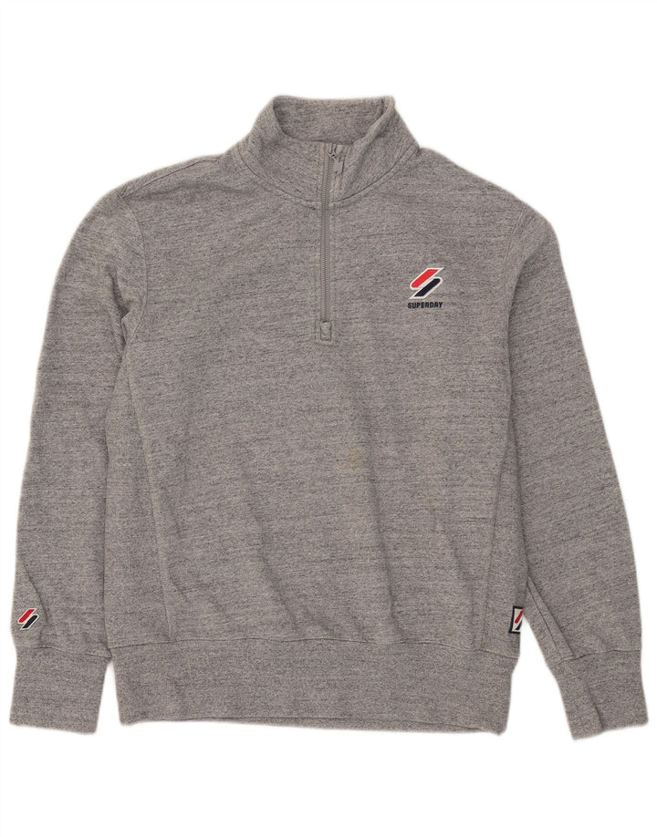 Suéter masculino Superdry com zíper e gola grande algodão cinza
