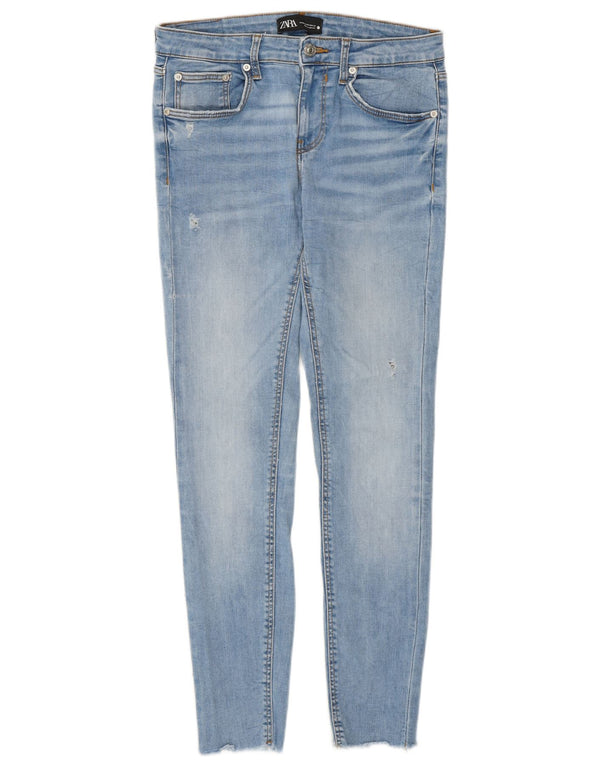 Zara Jeans skinny feminino desgastado UE 38 pequeno W28 L26 algodão azul