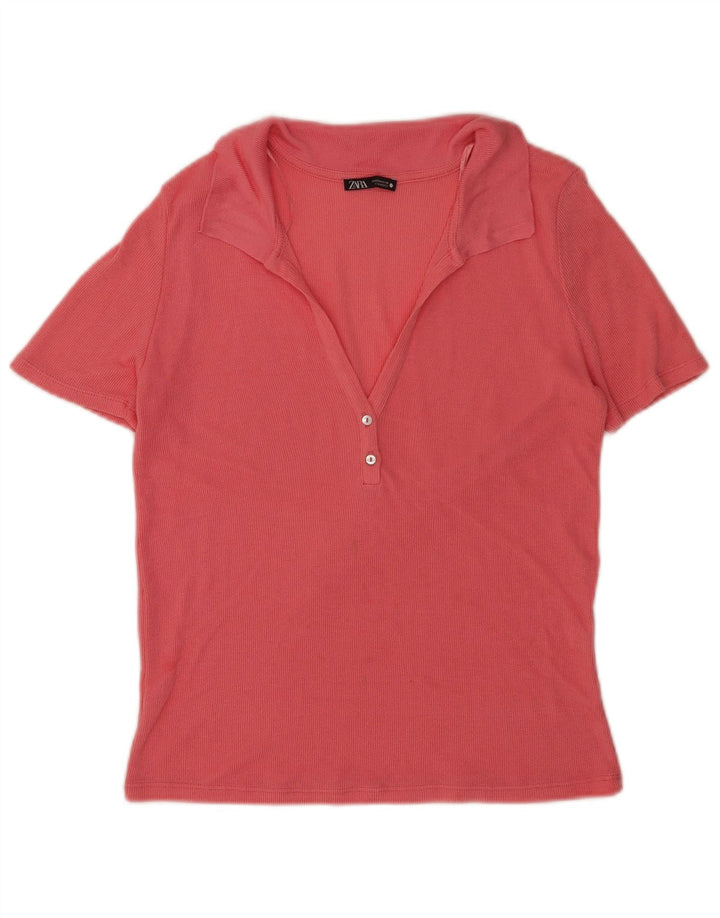 Camisa polo feminina Zara UK 14 rosa médio