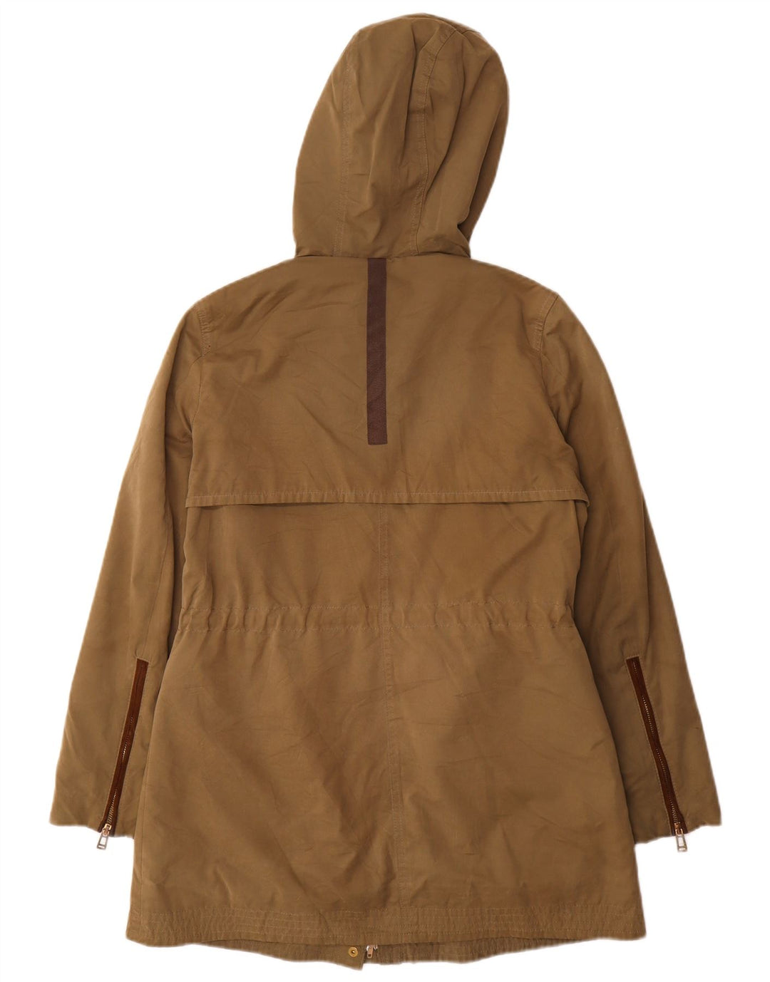 Jaqueta parka feminina com capuz Zara UK 14 poliéster cáqui médio