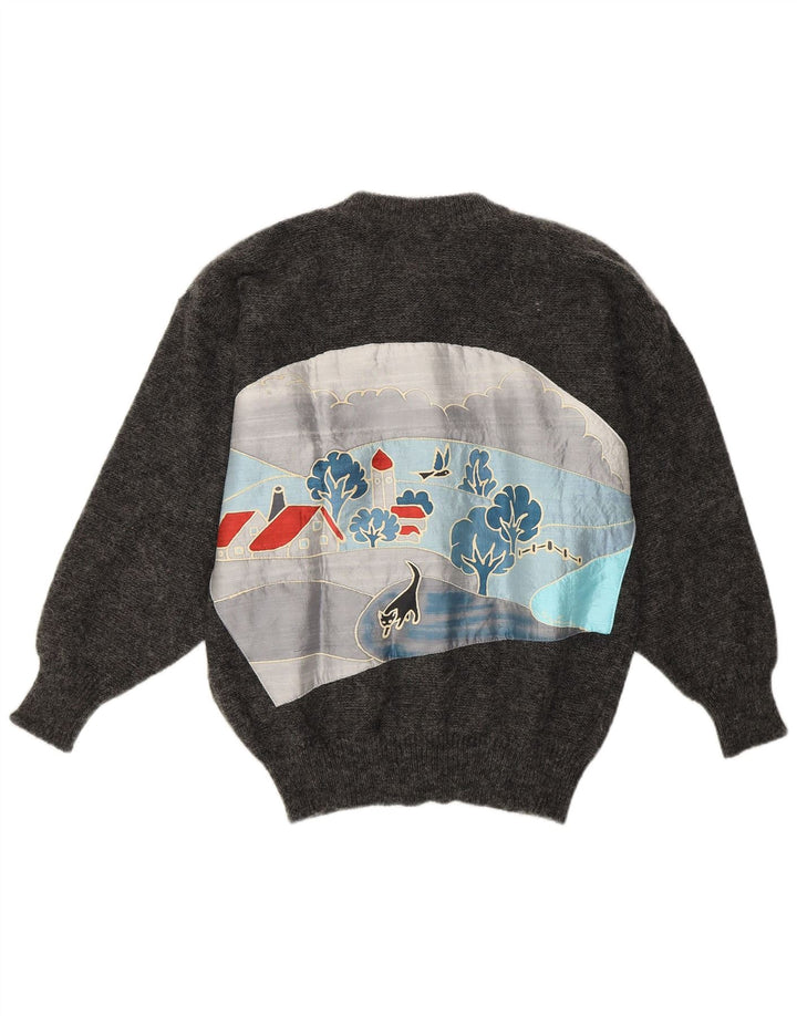 SIGI SCHEIBERG Suéter cardigã feminino gráfico UE 40 cinza médio mohair