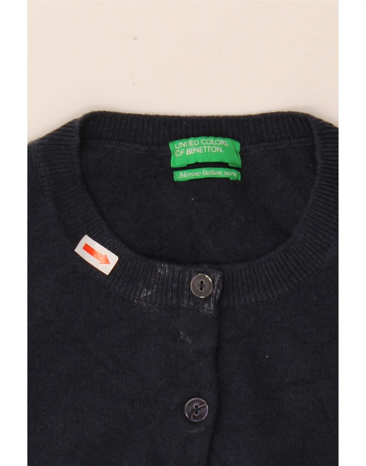Suéter cardigã feminino BENETTON UK 6 XS azul marinho lã merino
