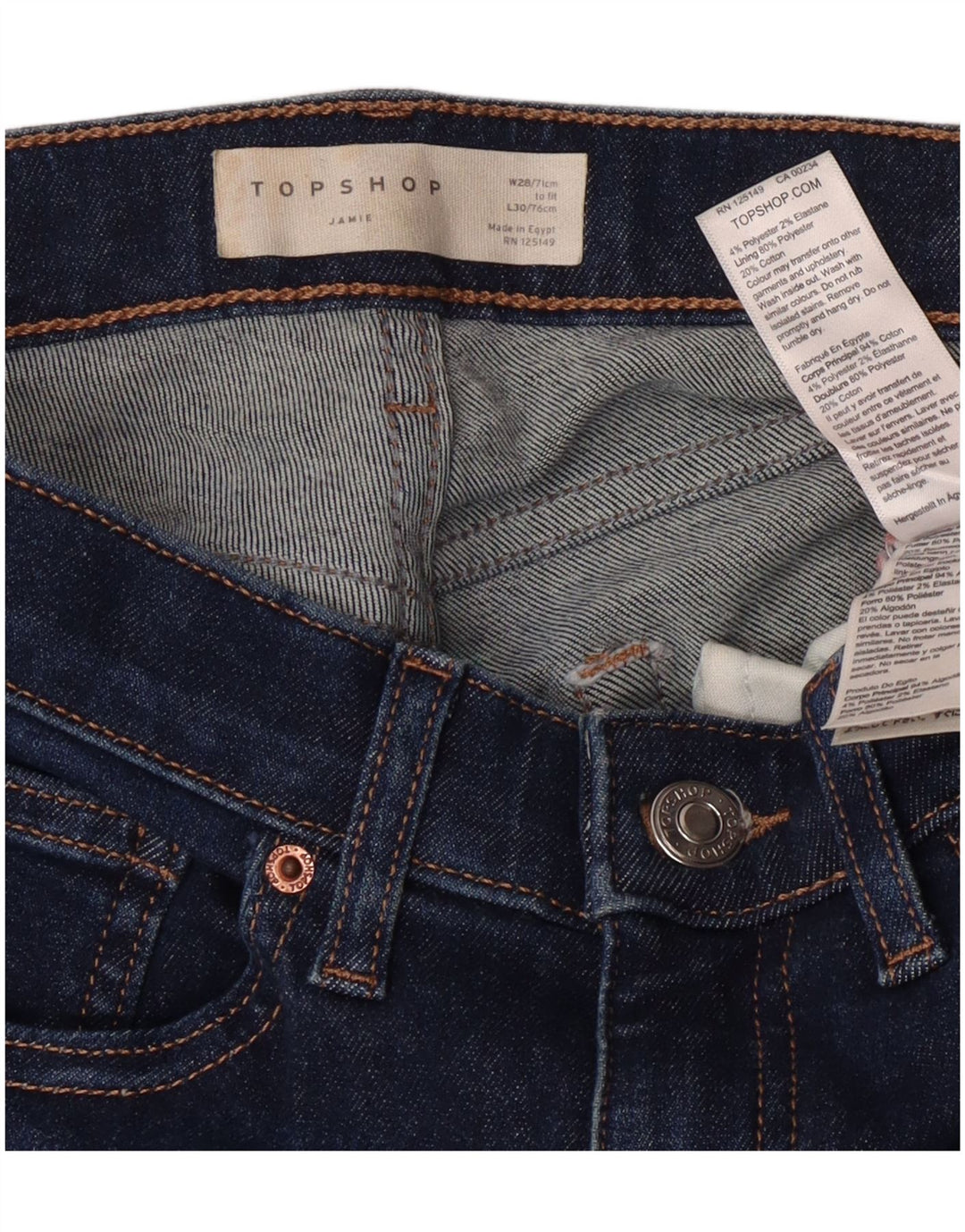 Topshop feminino Jamie Skinny Jeans W28 L25 azul marinho poliéster