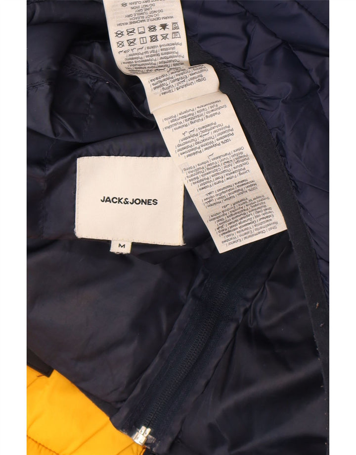 Jaqueta masculina acolchoada com capuz Jack & Jones Reino Unido 38 bloco colorido azul marinho médio