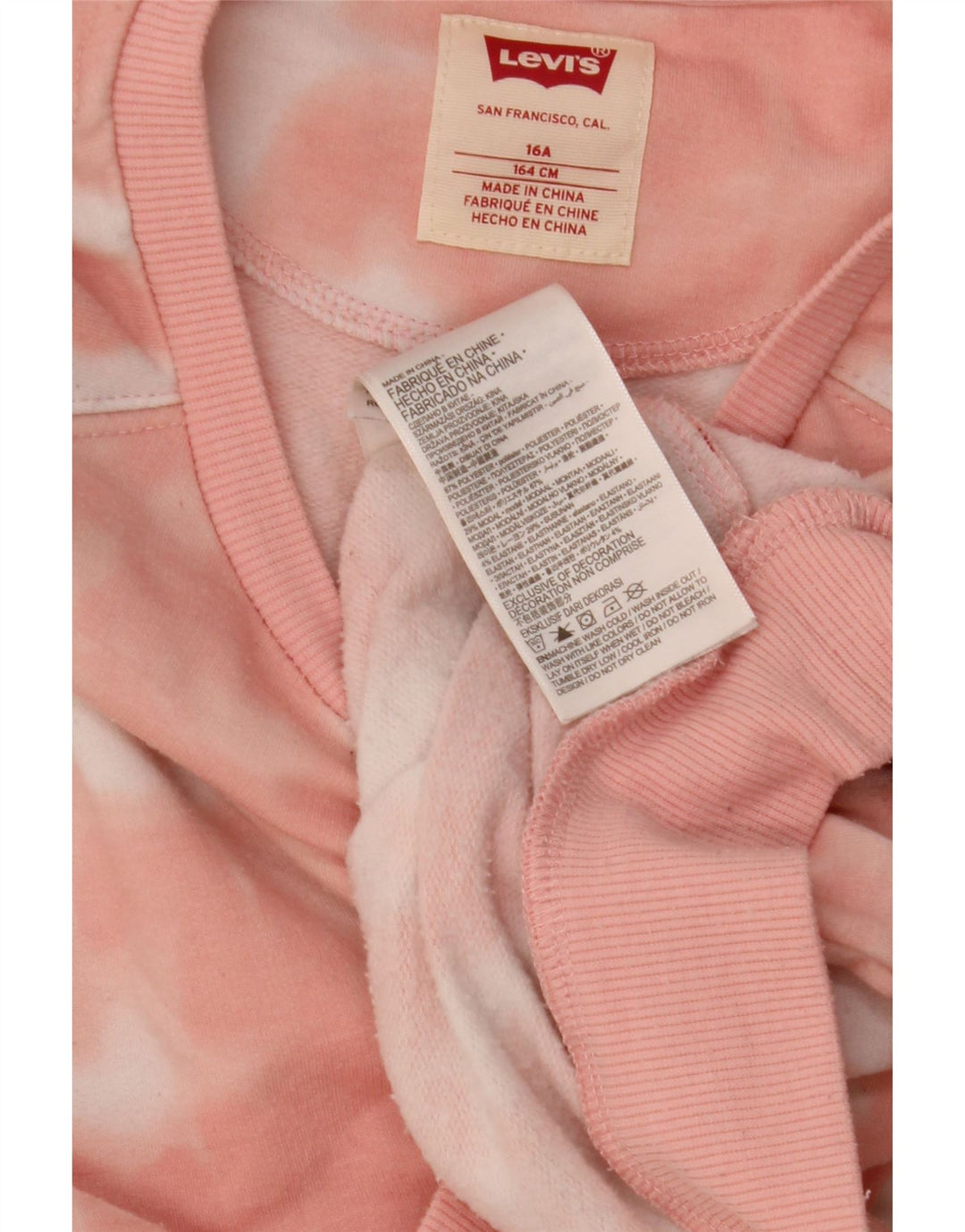 LEVI'S Girls Oversized Crop Sweatshirt Jumper 15-16 Years Pink Tie Dye Vintage Levi's and Second-Hand Levi's from Messina Hembry 