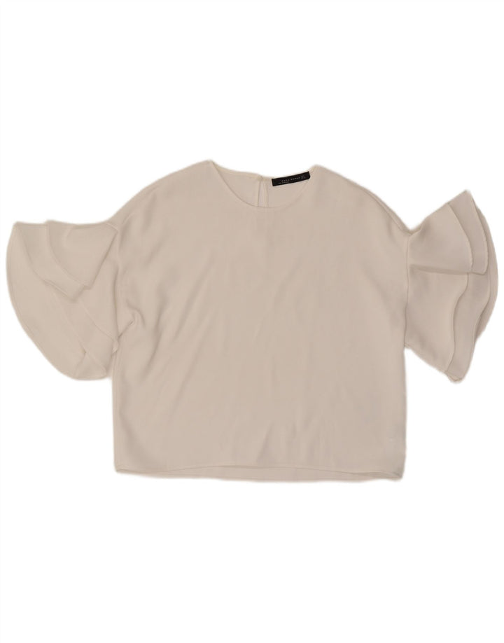Blusa feminina Zara Batwing oversized Top UK 10 pequeno poliéster branco