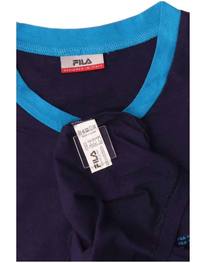 FILA Mens Graphic T-Shirt Top Medium Navy Blue Colourblock Cotton