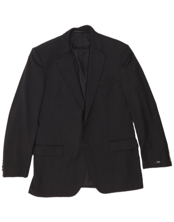 Jaqueta blazer masculina Hugo Boss com 2 botões EU 54 2XL lã virgem listrada preta