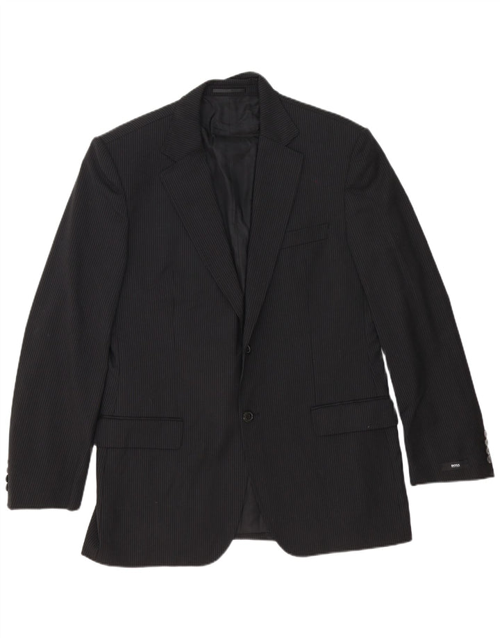 Jaqueta blazer masculina Hugo Boss com 2 botões EU 54 2XL lã virgem listrada preta