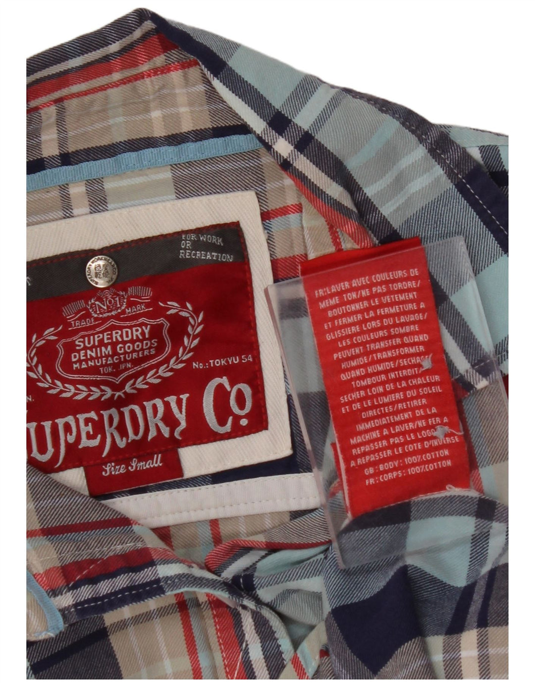 Camisa feminina de flanela SUPERDRY Reino Unido 10 algodão xadrez azul pequeno