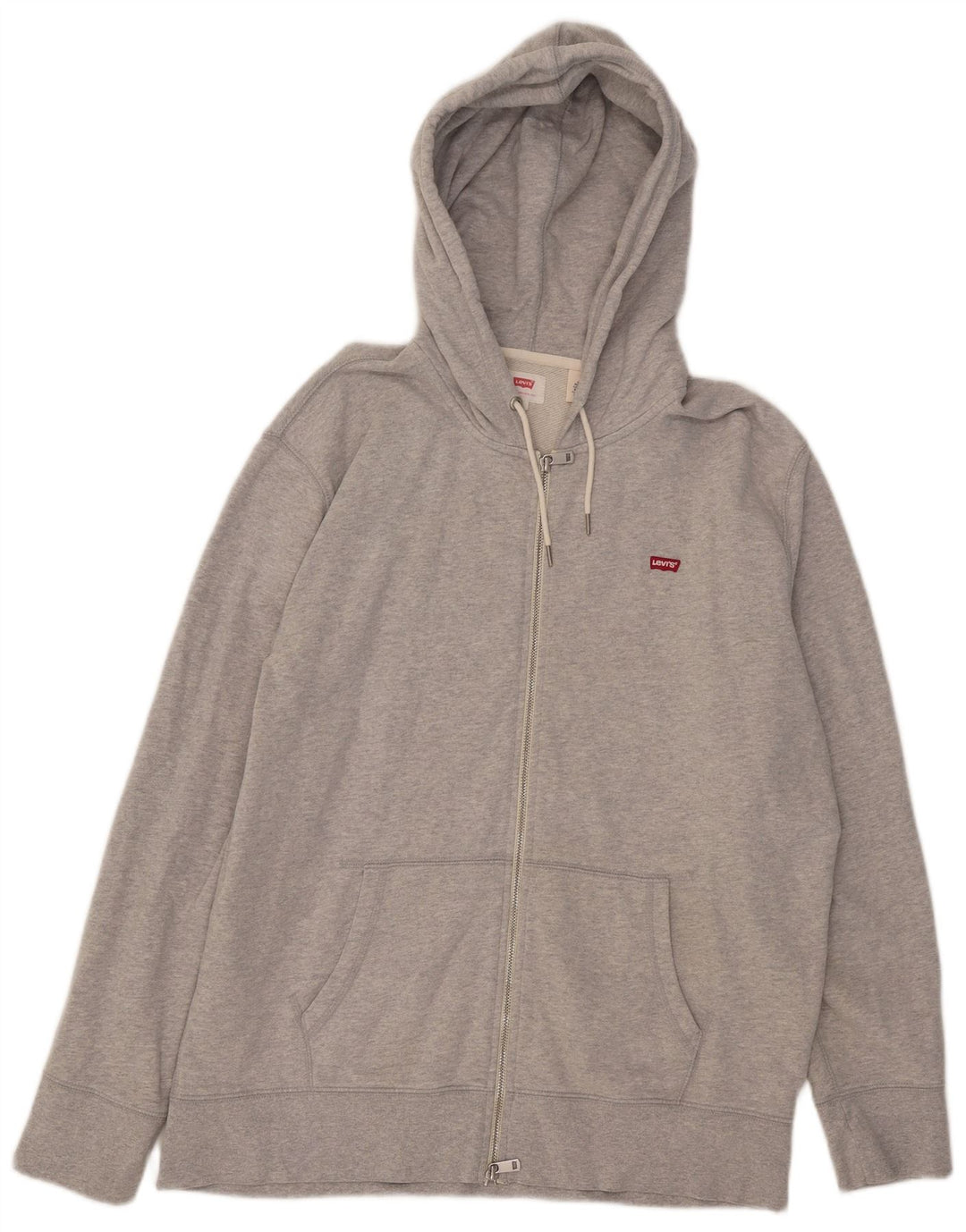 Suéter masculino com capuz e zíper Levi's grande algodão manchado cinza