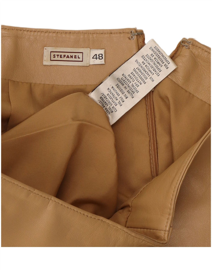 Saia feminina de couro Stefanel IT 48 XL W34 couro bege