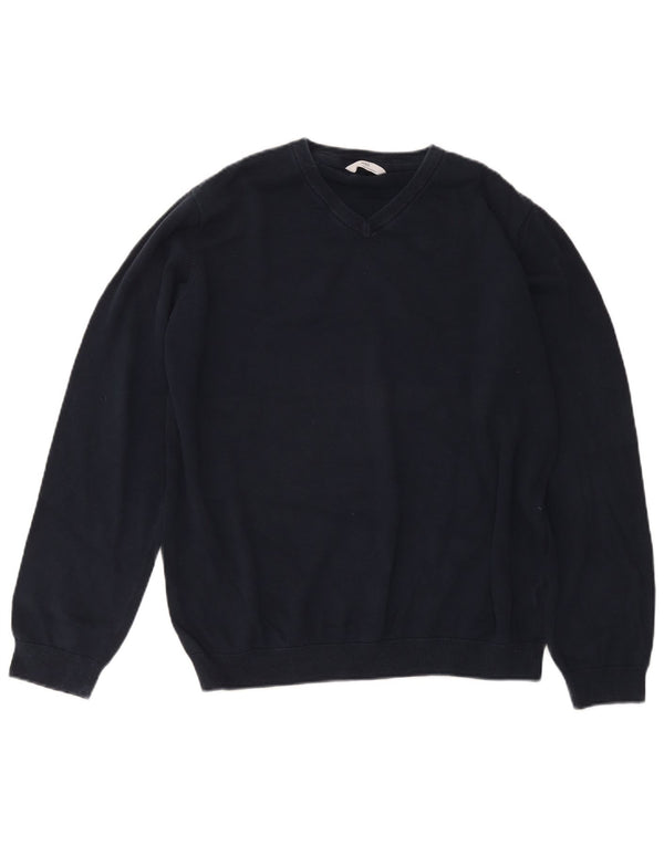 Suéter masculino Marks & Spencer com decote em V 15-16 anos azul marinho algodão