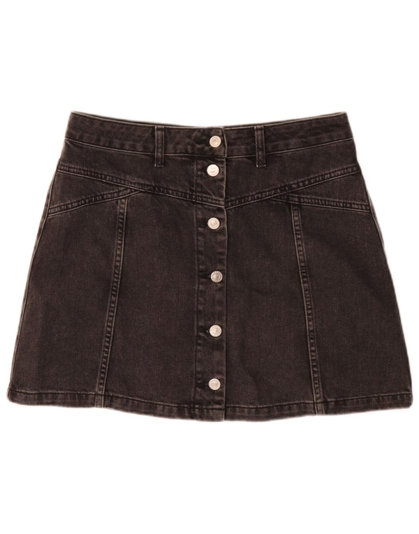 Mini saia jeans feminina Moto UK 12 médio W30 algodão preto