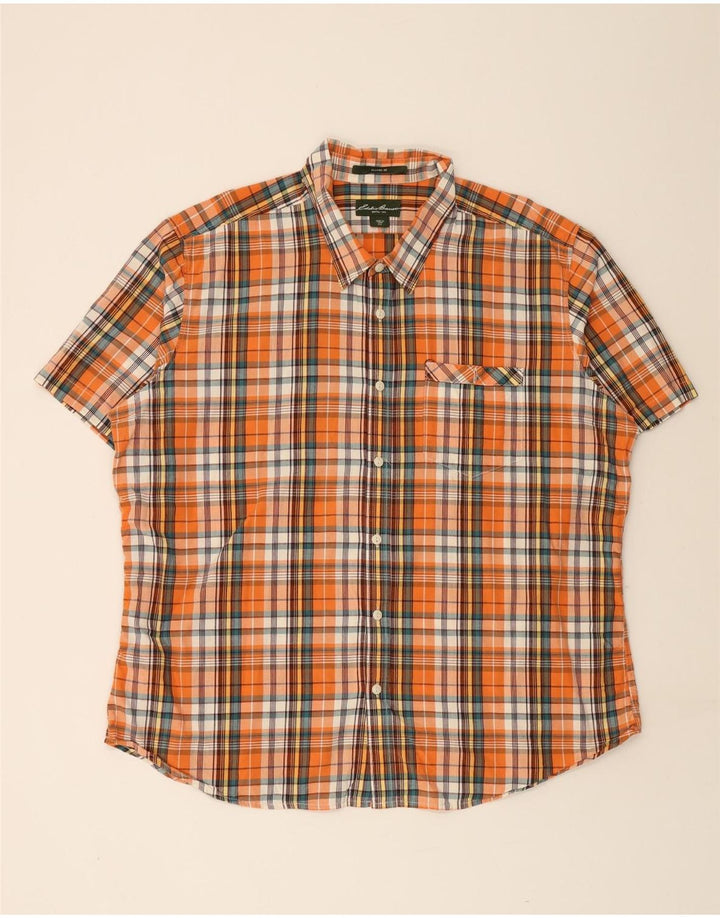 EDDIE BAUER Camisa masculina de manga curta 2XL algodão xadrez laranja