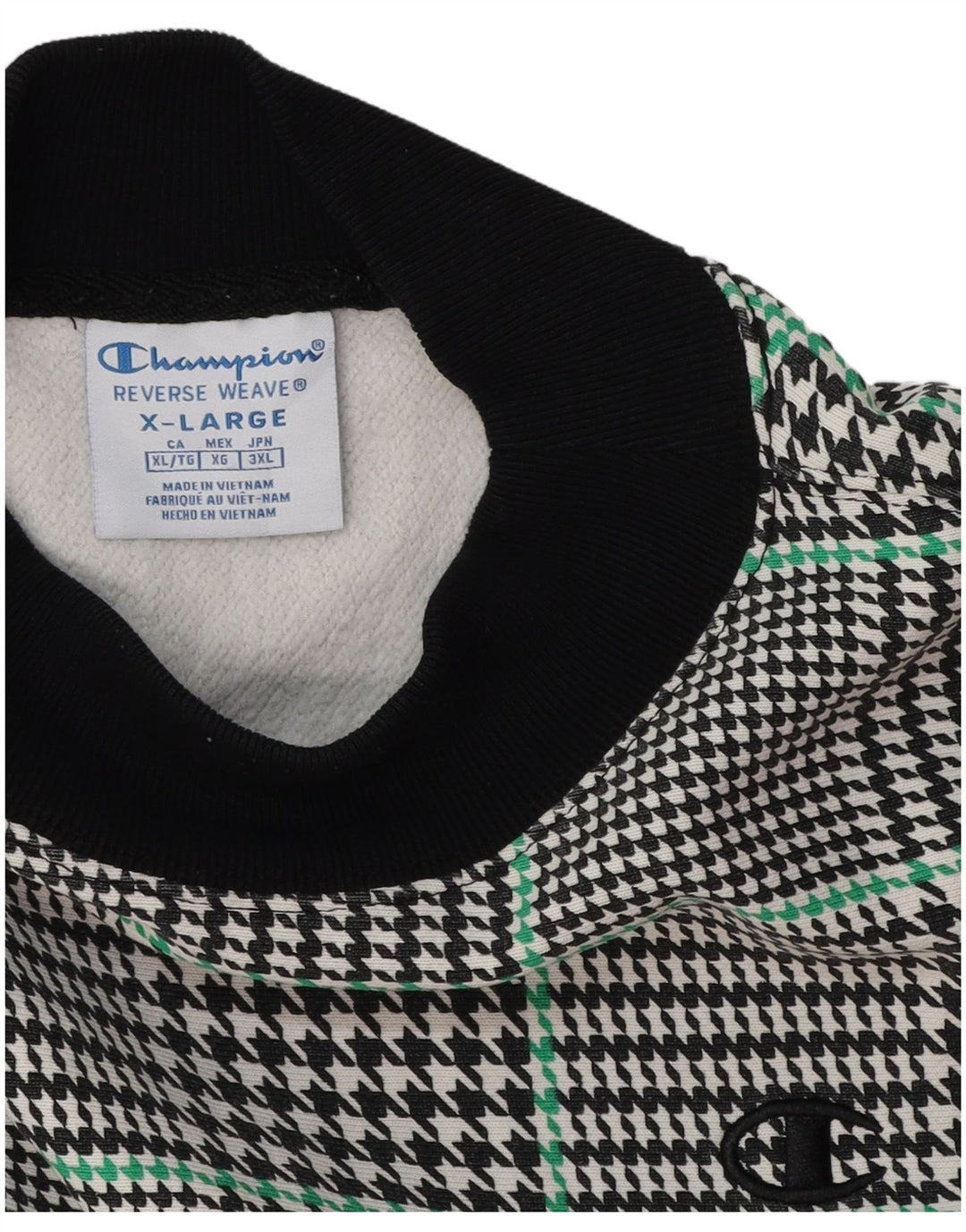 CHAMPION Suéter feminino cropped UK 18 XL preto algodão houndstooth