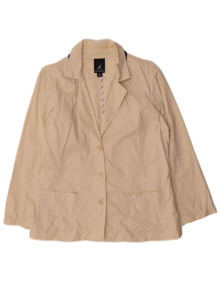 Jaqueta blazer feminina Nautica com 3 botões US 10 grande algodão bege