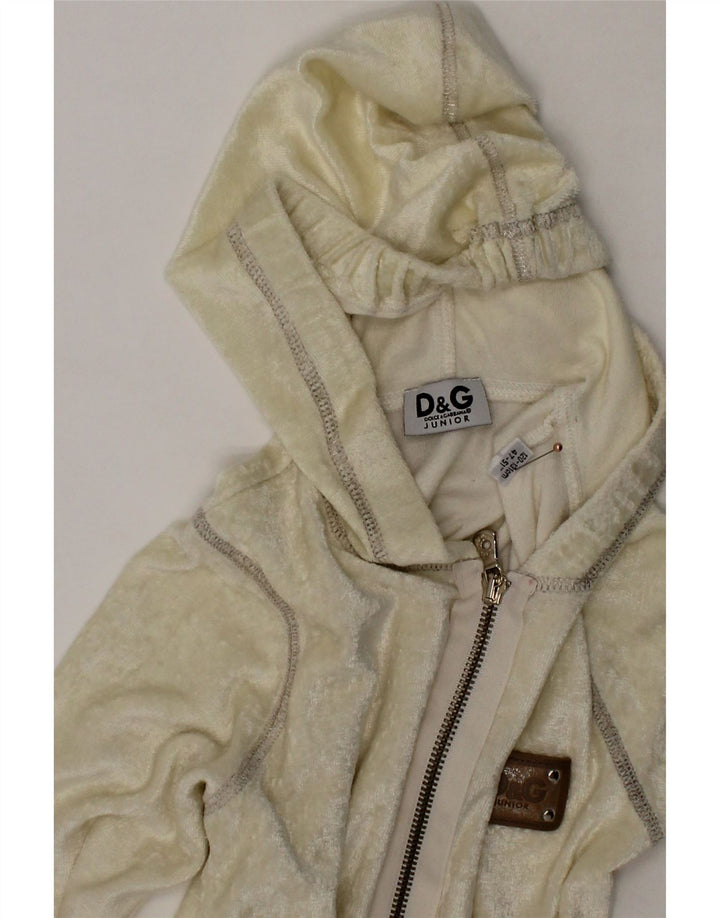 DOLCE & GABBANA Girls Fleece Zip Hoodie Sweater 7-8 Years Off White Vintage Dolce & Gabbana and Second-Hand Dolce & Gabbana from Messina Hembry 