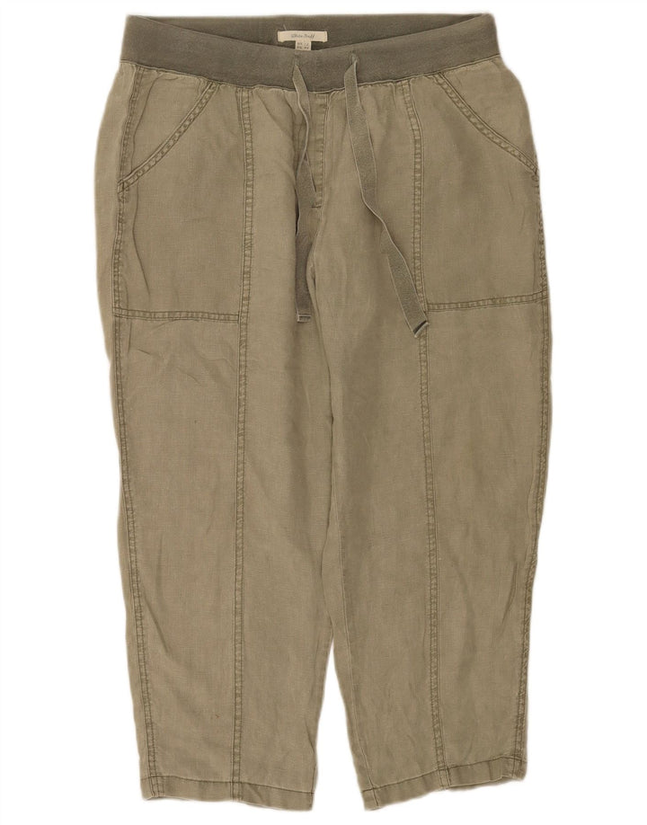 Calças recortadas femininas White Stuff UK 12 médio W32 L23 linho cáqui