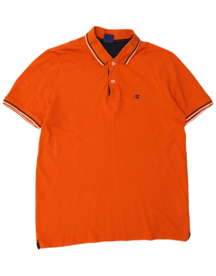 CHAMPION Mens Polo Shirt Large Orange Cotton