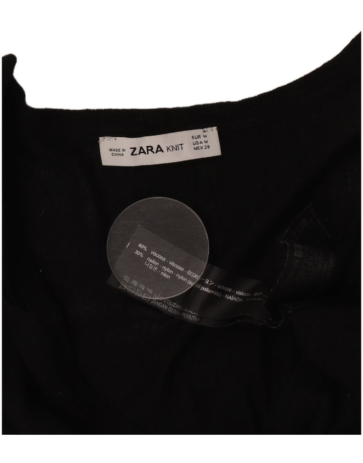 Suéter feminino Zara com decote em V Reino Unido 14 médio preto viscose
