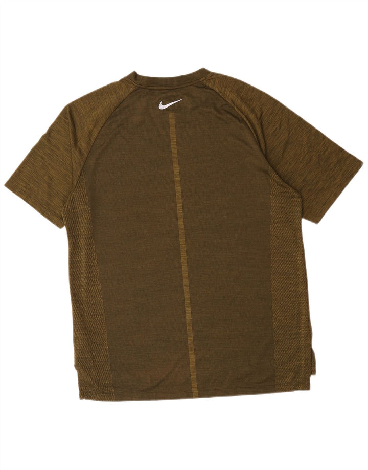 Camiseta masculina Nike Dri Fit Top médio cáqui poliéster manchado