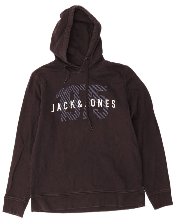 Jack & Jones Mens Graphic Hoodie Jumper XL Black Cotton