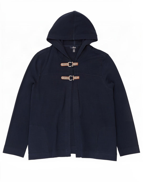 Suéter cardigã feminino com capuz Chaps Reino Unido 18 XL azul marinho algodão