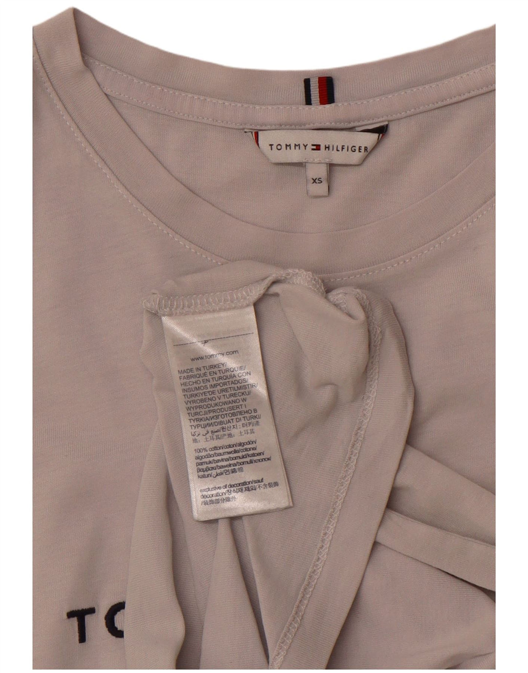 Camiseta feminina TOMMY HILFIGER com estampa gráfica UK 6 XS algodão cinza