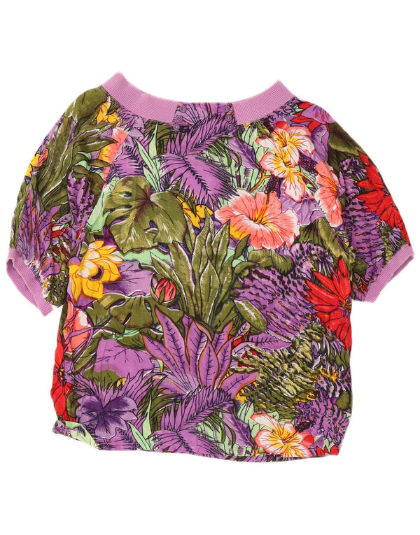 Blusa feminina vintage de manga curta Top UK 14 Festival multicolorido médio