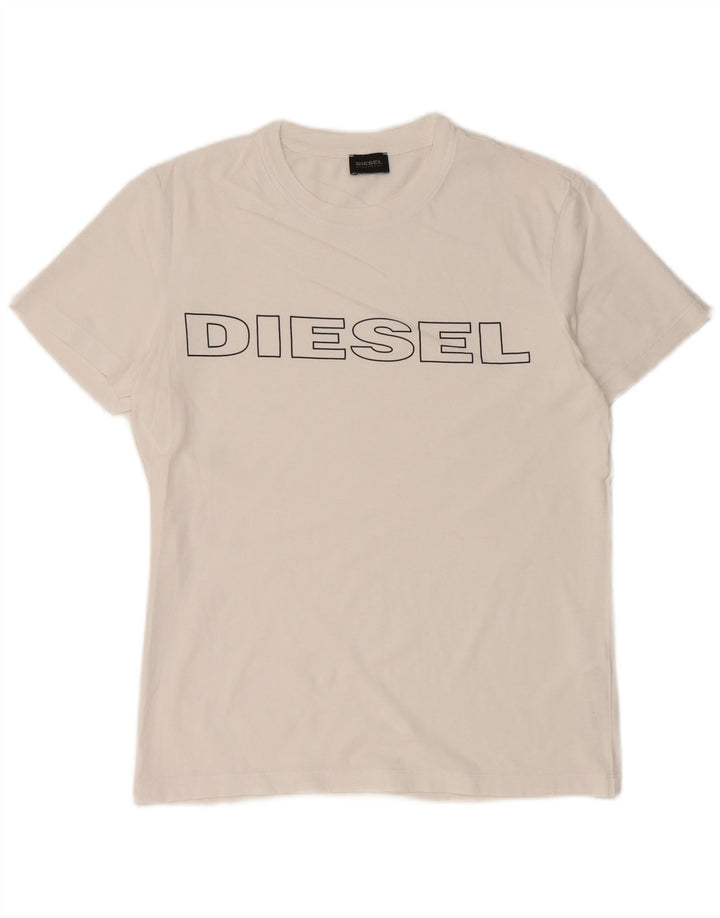 DIESEL Camiseta masculina gráfica top pequeno algodão branco