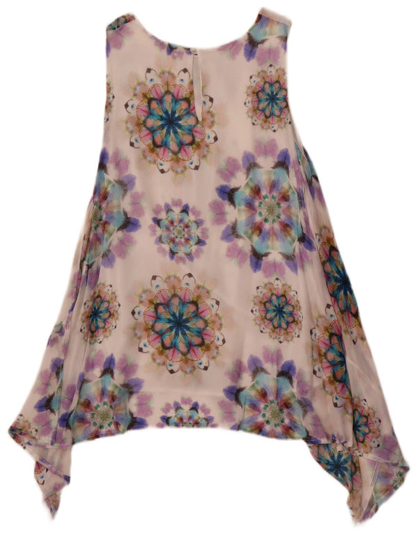 Top túnica assimétrica feminina Desigual sem mangas Reino Unido 10 pequeno floral branco