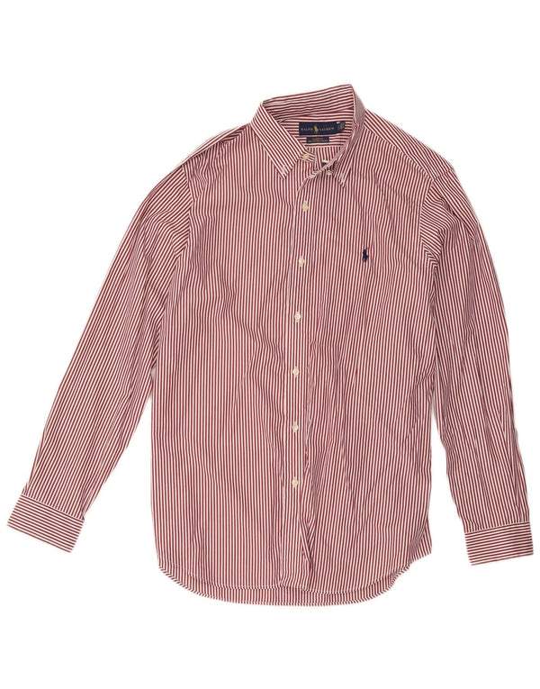 Camisa masculina Ralph Lauren Classic Fit grande algodão listrado Borgonha