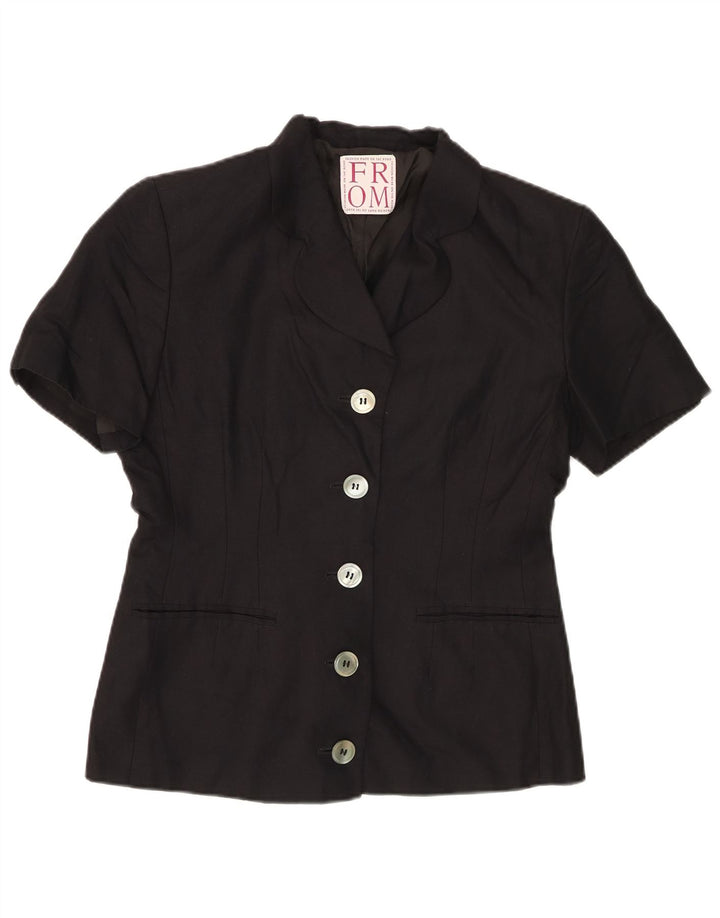 Jaqueta blazer feminina vintage de manga curta com 5 botões Reino Unido 14 grande linho preto