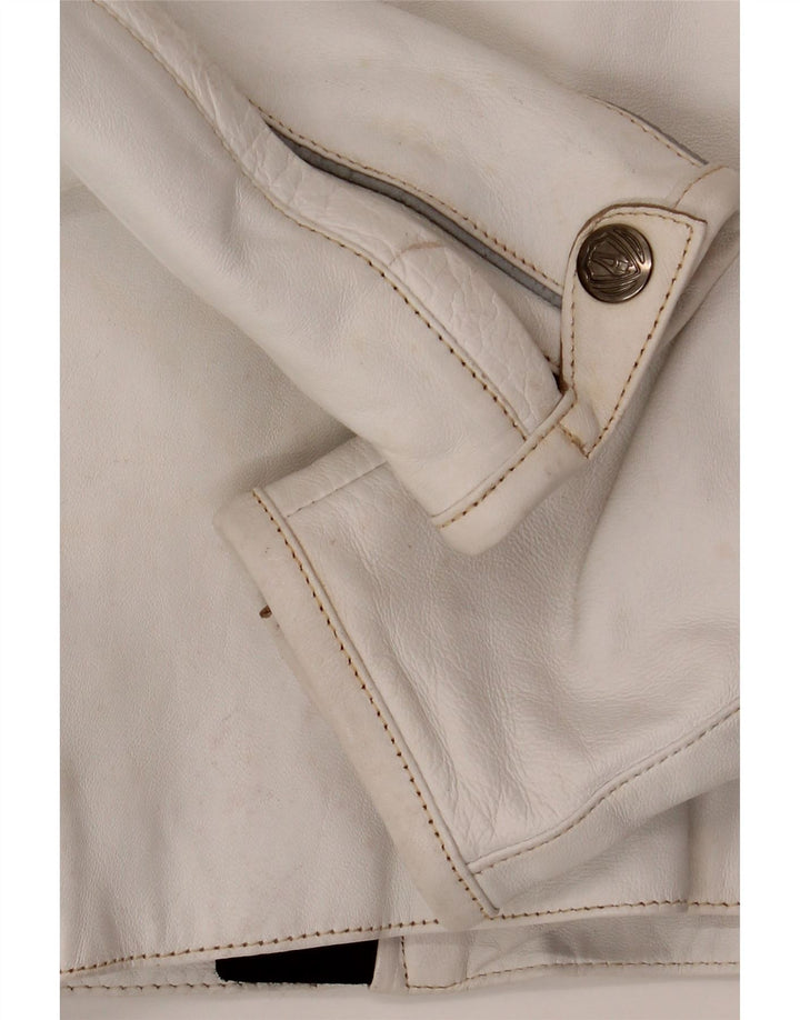 Jaqueta feminina de couro para motociclista Arlen Ness Reino Unido 18 XL em couro branco