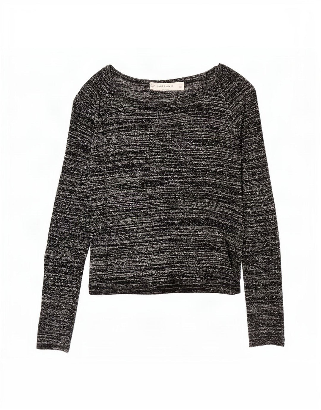 Top feminino Zara manga comprida UK 12 acrílico listrado preto médio