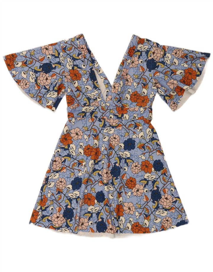Vestido feminino Zara Batwing A-Line Reino Unido 12 Azul Médio Floral