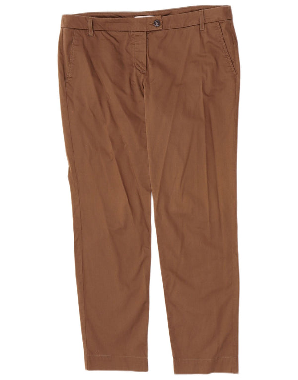 Calça feminina Marella de terno reto UK 16 grande W34 L28 algodão marrom