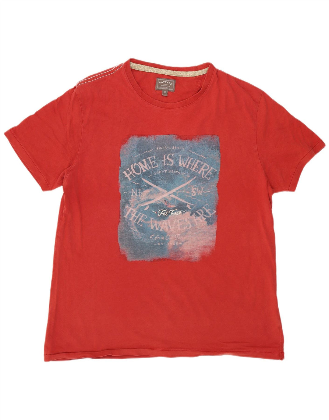 Camiseta gráfica masculina Fat Face Top médio algodão vermelho