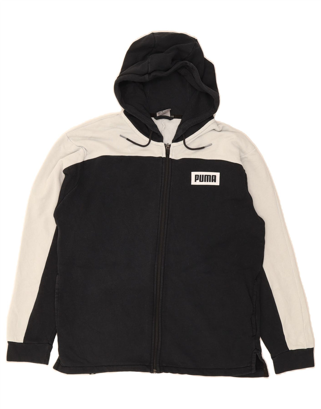 PUMA Mens Loose Fit Zip Hoodie Sweater Small Black Colourblock Cotton Vintage Puma and Second-Hand Puma from Messina Hembry 