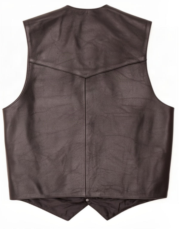 Colete de couro masculino vintage 2XL preto