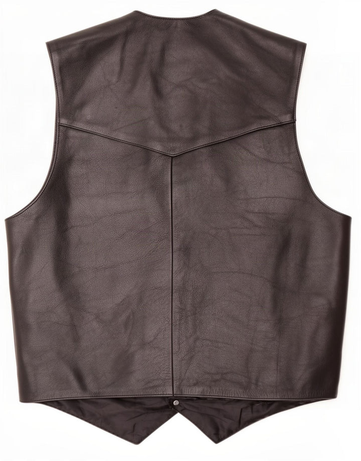 Colete de couro masculino vintage 2XL preto