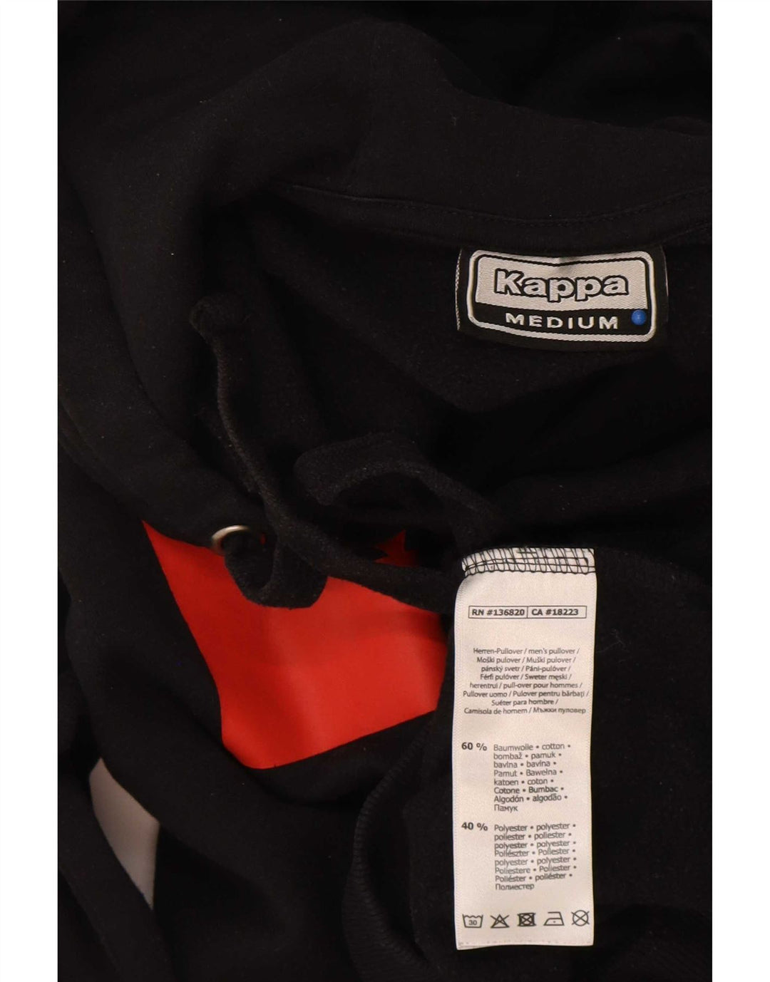 Kappa Mens Graphic Hoodie Jumper Médio Algodão Preto