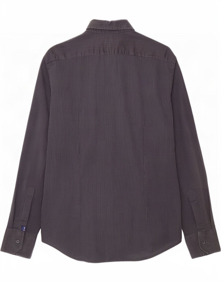 Trussardi Jeans Camisa masculina cinza médio risca de giz algodão