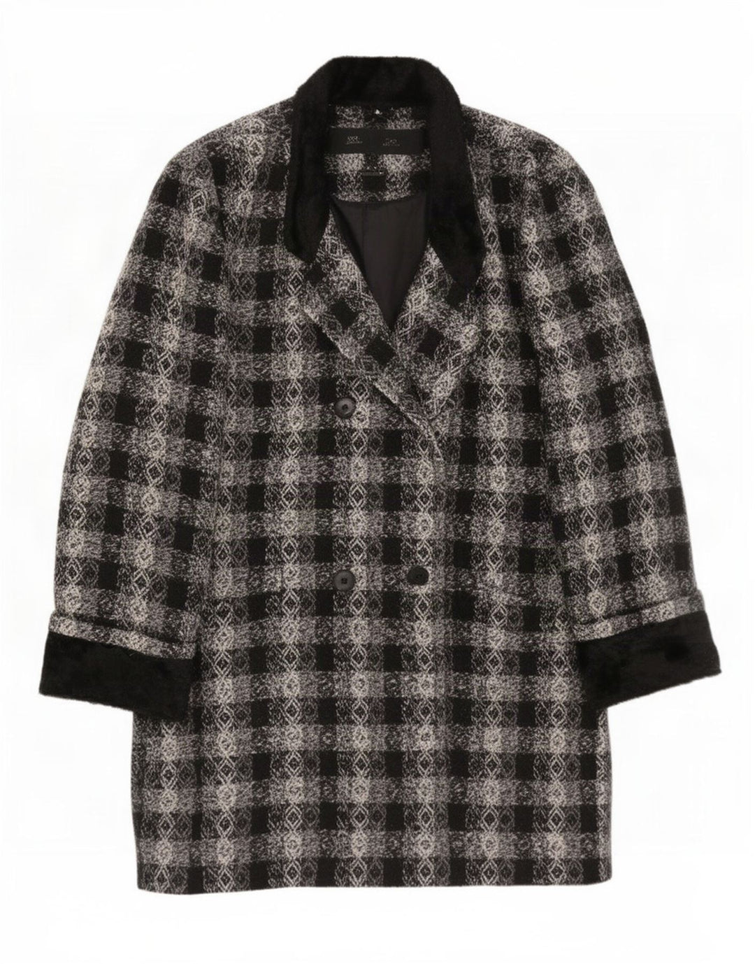 Casaco feminino vintage oversized com peito duplo UE 40 médio preto geométrico