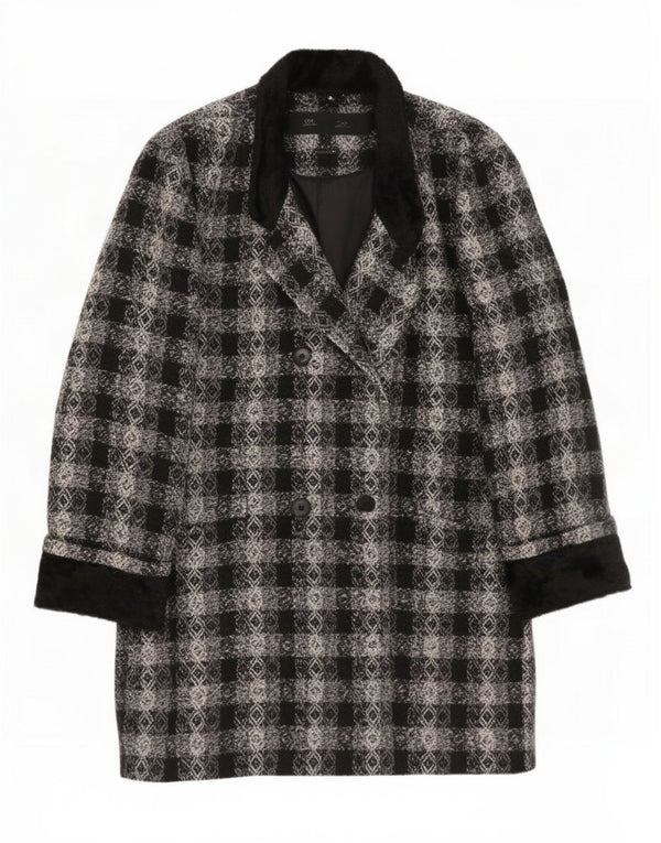 Casaco feminino vintage oversized com peito duplo UE 40 médio preto geométrico